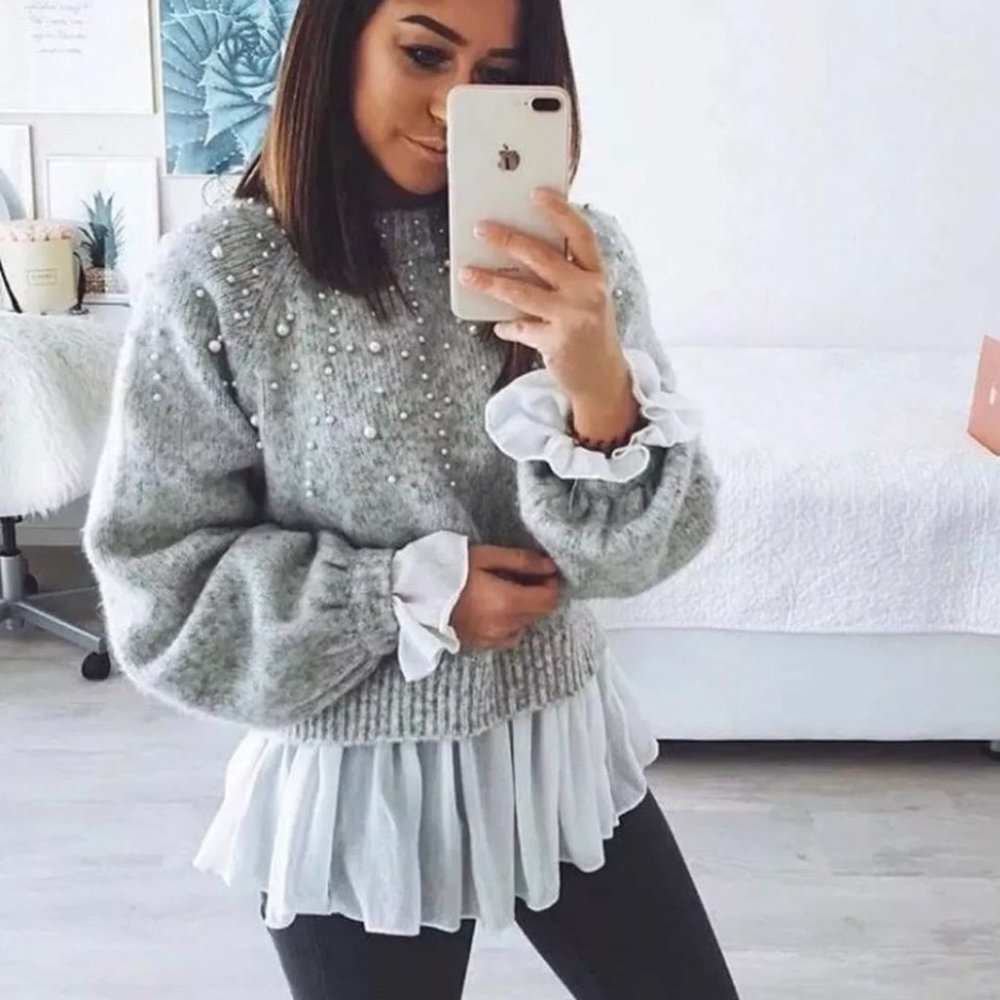 Zara Faux Pearl Sweater - Picture 4 of 9